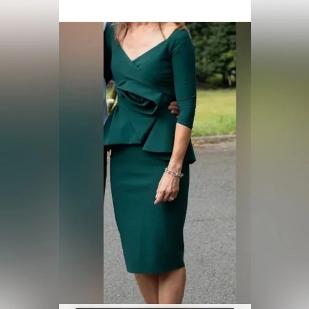 Chiara Boni green Midi Dress v neck with rosette peplum accent small - Picture 1 of 4